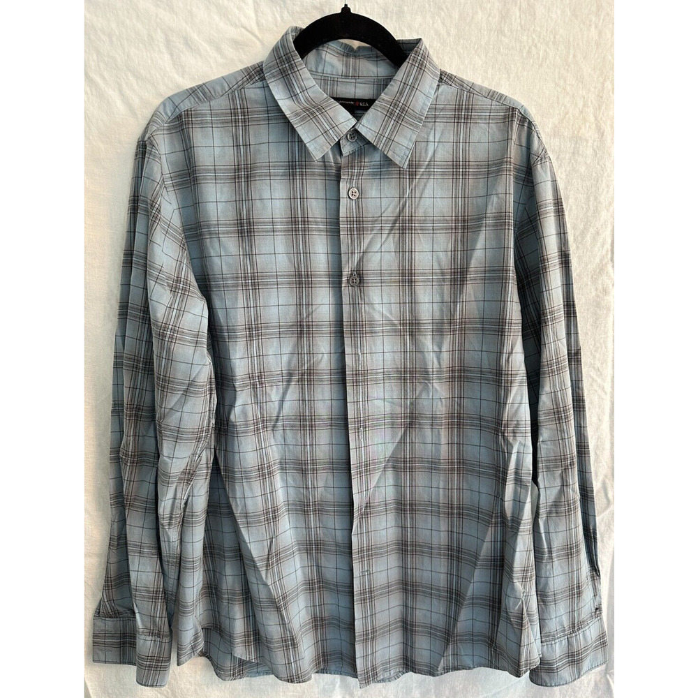 John Varvatos USA Button Down Up Blue Plaid Large